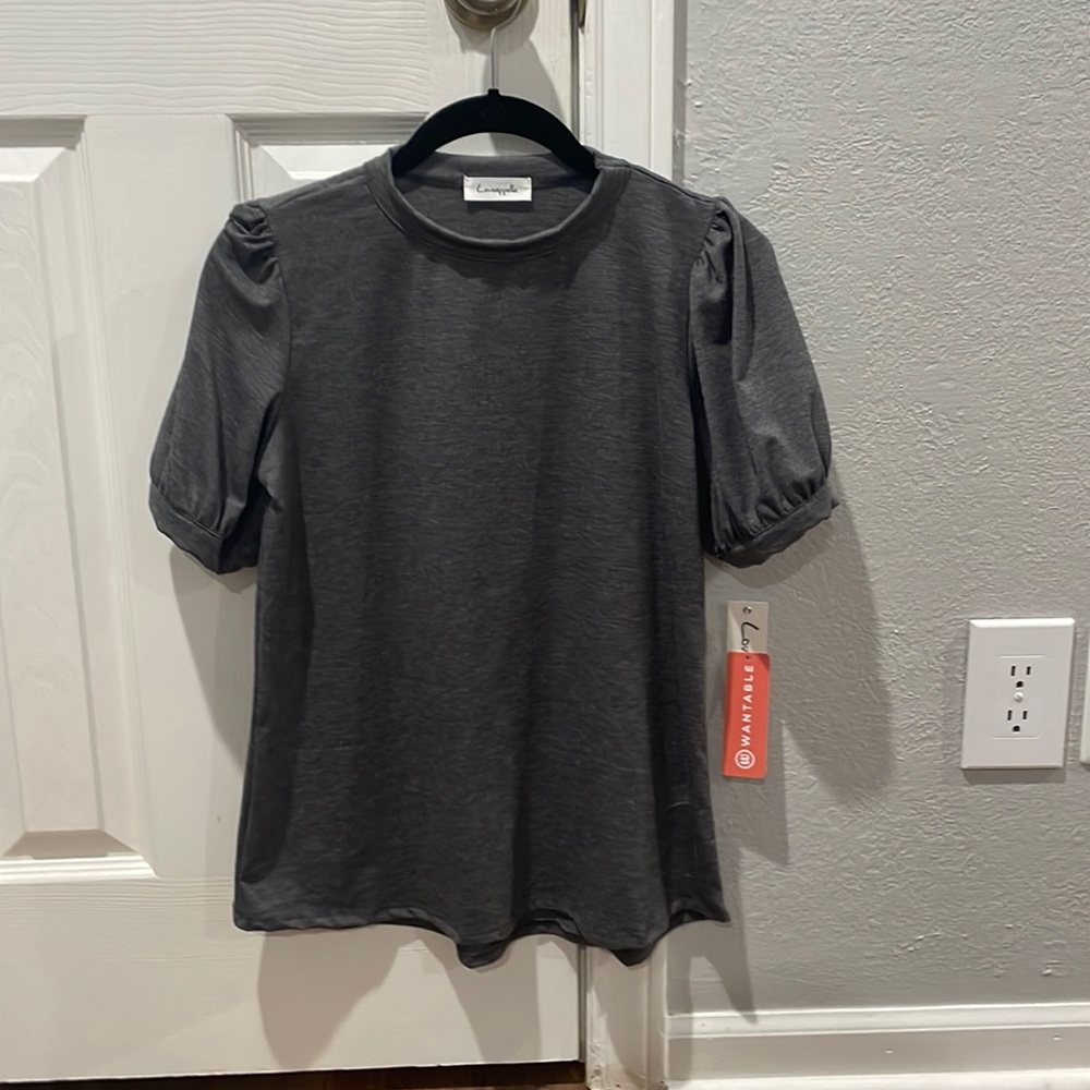 Loveappela grey puff sleeve shirt